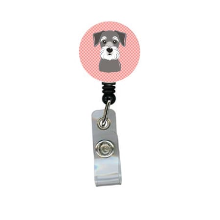 Teacher&Aposs Aid Checkerboard Pink Schnauzer Retractable Badge Reel TE2924924